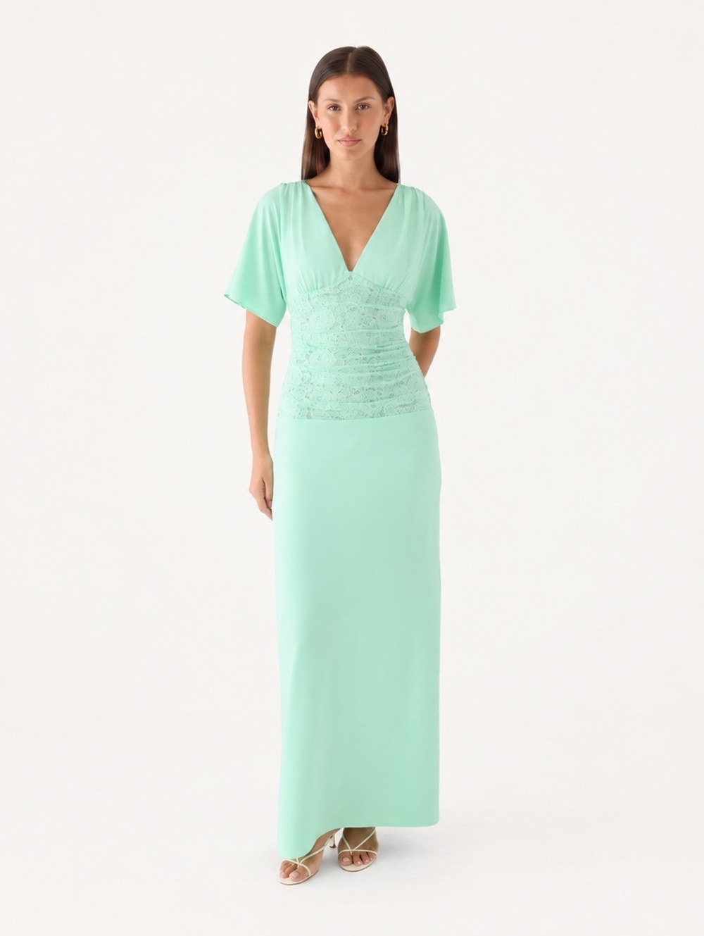 Peppermayo Comes To You Maxi Dress Misty Jade Lace Open Back Size 4 NWT